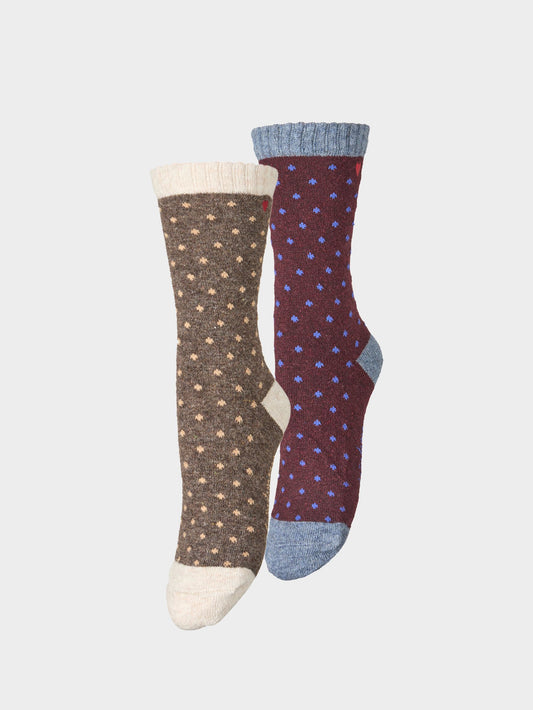 Becksöndergaard, Dotted Wola Sock 2 Pack - Fig/pine, socks, socks