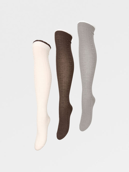Becksöndergaard, Scallop Knee Sock 3 Pack - Brown/Off-white/Grey, socks, socks, gifts, black week, black week