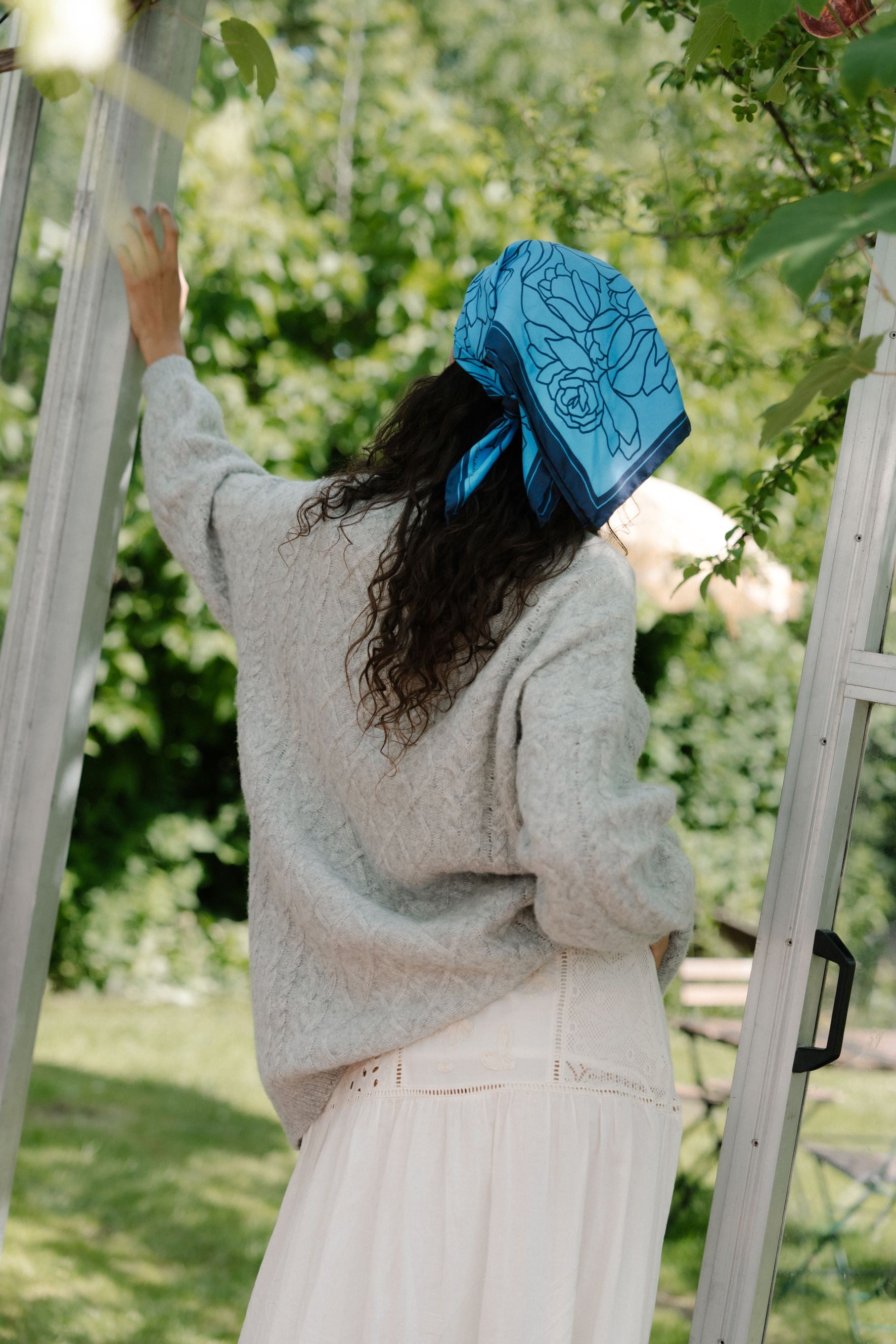 Becksöndergaard, Stencia Tulip Sia Scarf - Azure Blue, scarves, scarves, scarves, scarves