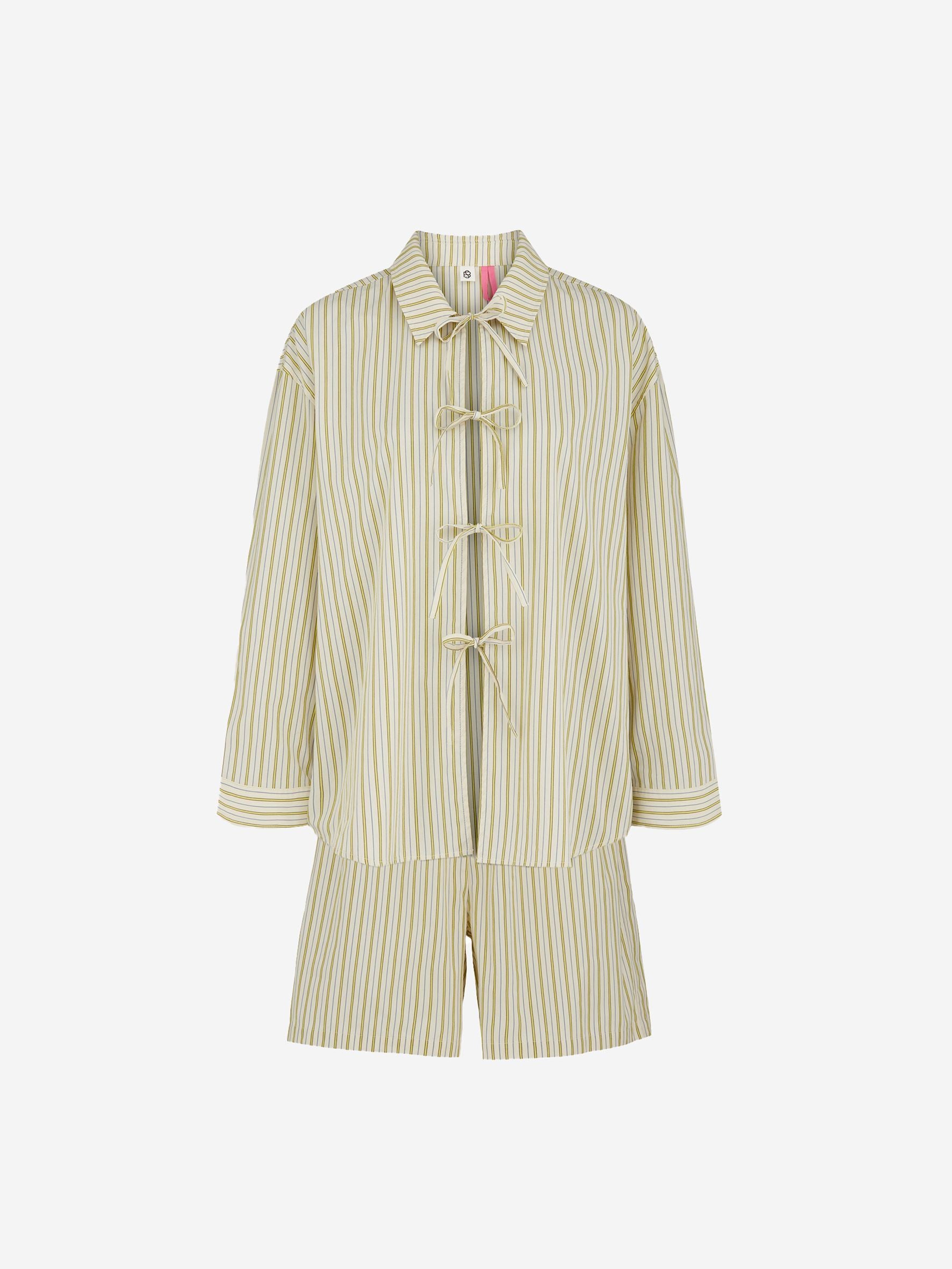 Becksöndergaard, Stripel Set Shirt+Shorts - Off-White/Green, homewear, homewear