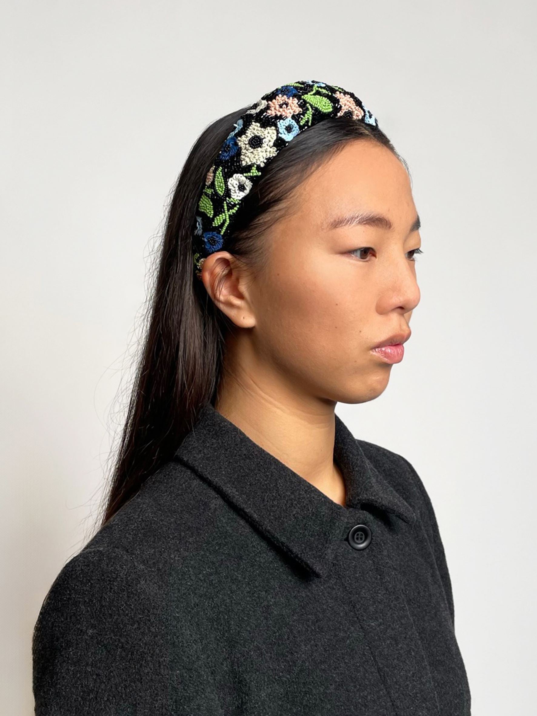 Anemona Wide Beaded Hairbrace - Black OneSize Becksöndergaard.se