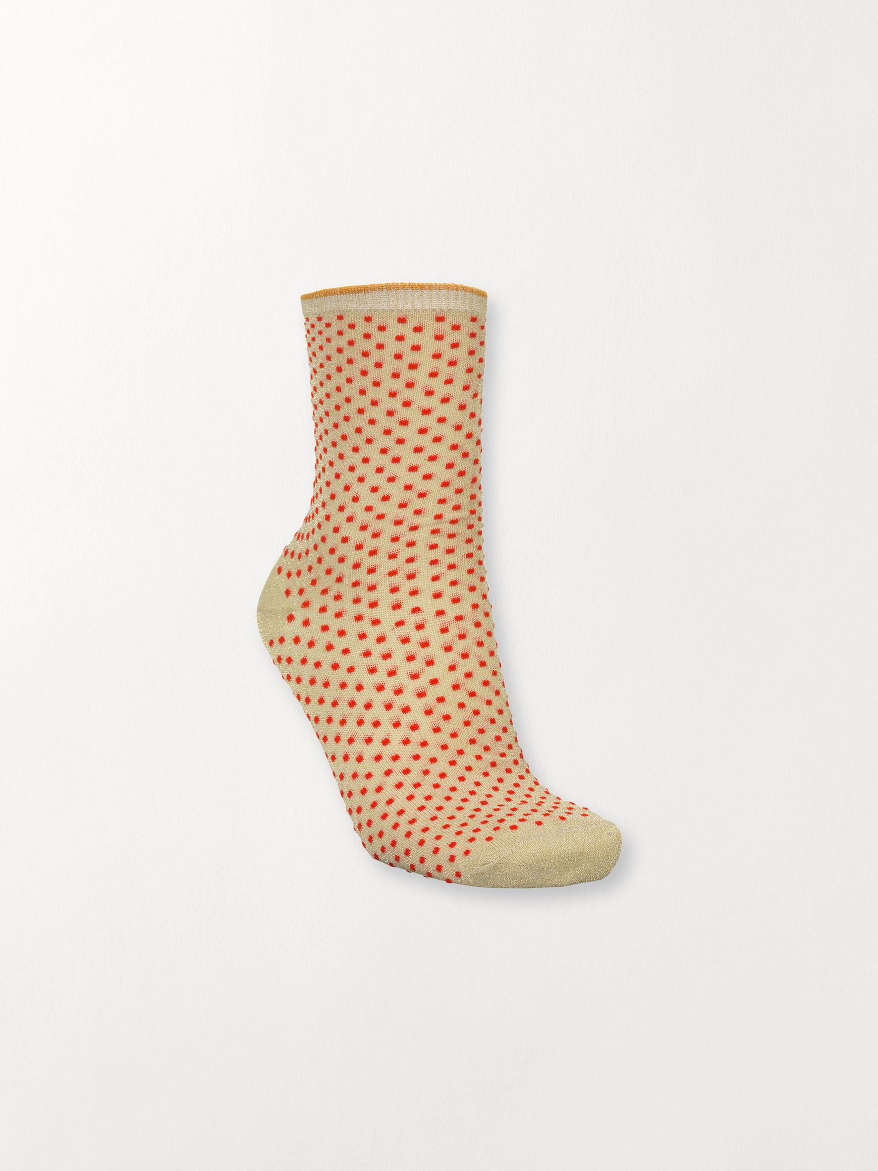 Dina Small Dots Sock - Beige/Red Socks Becksöndergaard.se